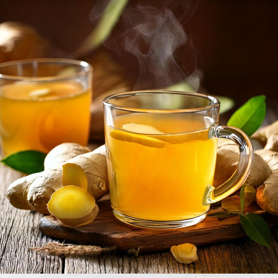Bowl of golden turmeric and ginger tea.